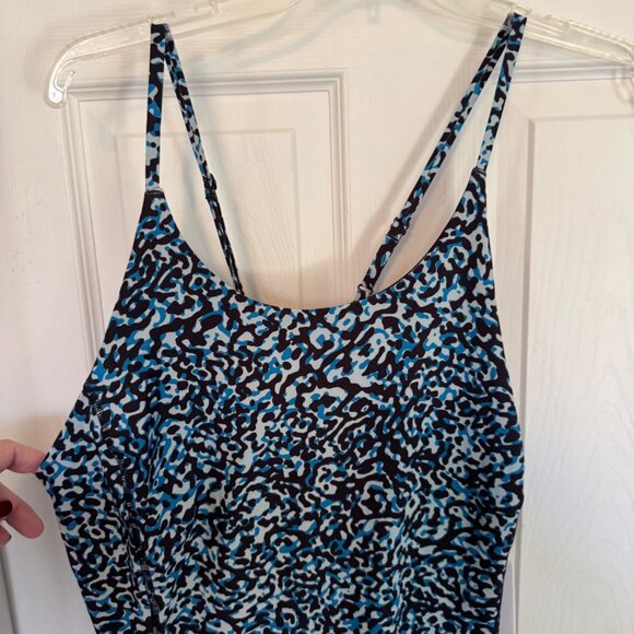 Athleta Infinty Dress Blue And Black Print Lined Racer Back Mini Dress XL NWT - Picture 7 of 10